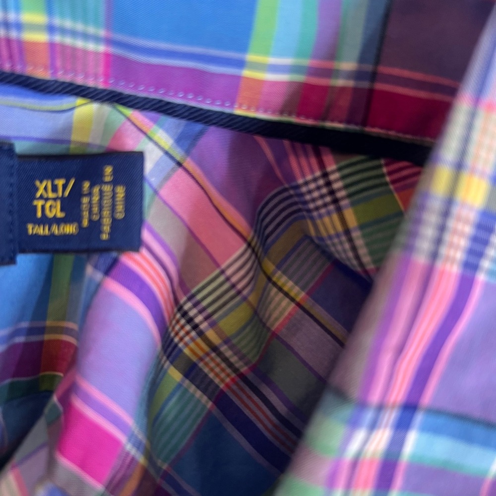 Polo Ralph Lauren Button Down Shirt Plaid Madras Tall Long Sleeve XLT Pocket - Picture 3 of 7